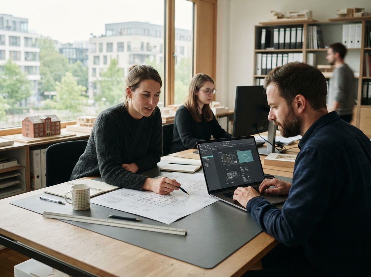 Querpfad Torselin Arbeitsumgebung mit Datenanalyse-Dashboard auf mehreren Bildschirmen
